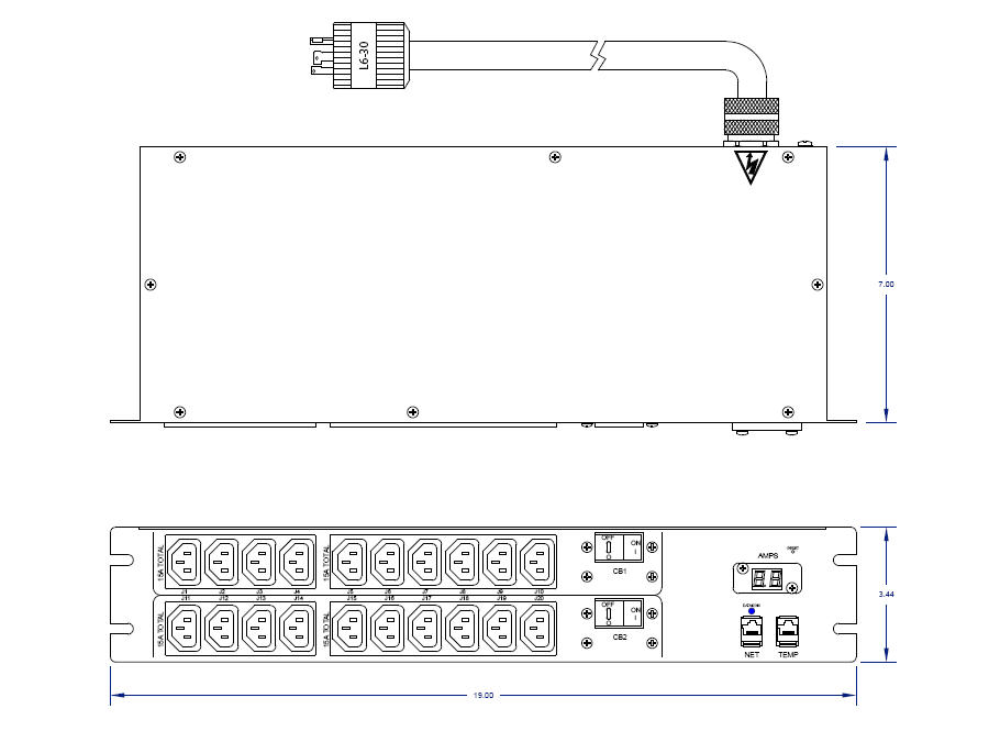 PW105MI2U402 EPDU MI 2U L6-30 INIEC320-C13 20 OUT 15C EPDU METERED L6-30P 20 C13