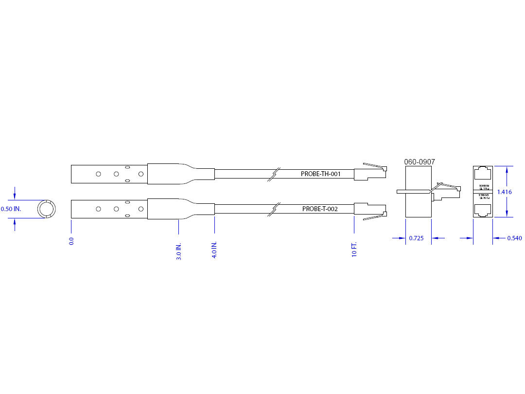 SENSOR-T2H1-10 EPDU OPT 2 TEMP 1 HUM PROBE, 10FT CORD ENVIRONMENTAL PROBE SENSOR WITH 2 TEMPERATURE PROBES 1