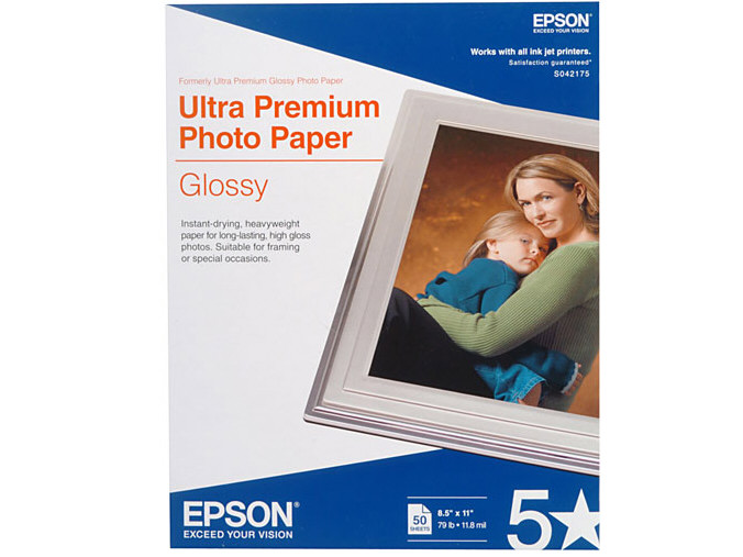 S042175 ULTRA PREM PHT PPR GLOSSY 8.5X11 50 SHTS 50-SHEET ULTRA PREMIUM PHOTO PAPER GLOSSY LETTE Glossy photo paper - 8.5 in x 11 in - 50 sheet(s)
