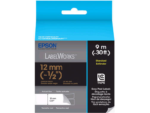 LC-4BKP9 STANDARD GOLD ON BLACK/12 MM LabelWorks Standard LC Tape Cartridge - 1/2 inch Gold on Black LABELWORKS 1/2IN GOLD ON BLACK STANDARD LC TAPE CARTRIDGE