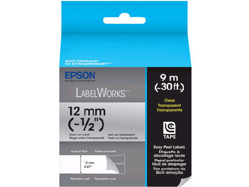 LC-4TBN9 CLEAR BLACK ON CLEAR/12 MM LABELWORKS 1/2IN BLACK ON CLEAR LC TAPE CARTRIDGE