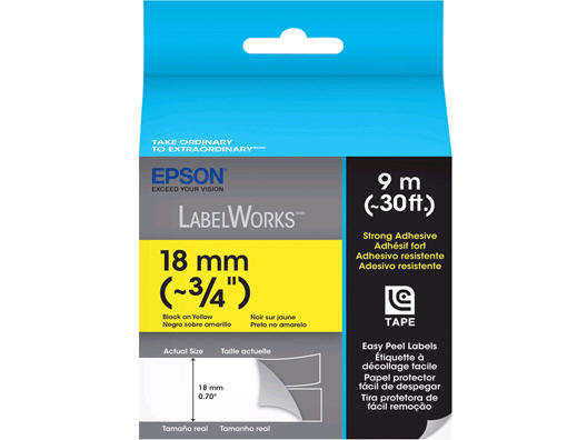 LC-5YBW9 STRONG ADHESIVE BLACK ON YELLOW/18 MM LABELWORKS 3/4IN BLACK ON YELLOW STRONG ADHESIVE LC TAPE