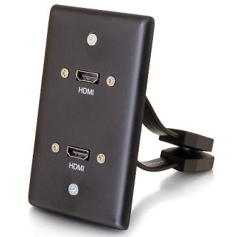 39879 Single gang dual HDMI pigtail Black WP<br />SINGLE GANG WALL PLATE DUAL HDMI PIGTAIL