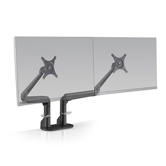 5902-104 HAT DESIGN WORKS, DUAL EVO MONITOR ARM. SPACE SAVING SLIM ARM FOR DUAL MONITORS.  HEIGHT ADJUST RANGE 10.4". EXTENSION RANGE 18". SCREENS UP TO 27" AND 15 LBS. CLAMP MOUNT UP TO 1.5" THICK SURFACE.  B<br />Double Mnt, Black,1-15 lbs ea,  27" scrn