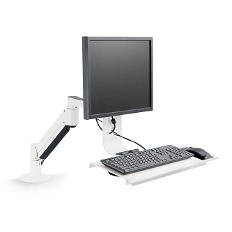 7509-1000HY-248 Data entry arm w/flip up keyboard WHITE<br />HAT DESIGN WORKS, OFFICE MOUNTS: DATA ENTRY MONITOR ARM AND FLIP UP KEYBOARD TRAY WITH FLEXMOUNT. SUPPORTS 6-23 LBS, FLAT WHITE (INSTALLS ON WALL OR COUNTER)