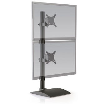 9109-D-104 Stand for Dual Monitor Monitors, Black<br />HAT DESIGN WORKS, DUAL FLAT PANEL MONITOR STAND, TAA COMPLIANT. MOUNT 2 MONITORS ONE OVER THE OTHER W/ INDEPENDENT PIVOT AND TILT, ROTATE LANDSCAPE TO PORTRAIT.  28"" POLE HEIGHT W/ STURDY BASE. 75/10