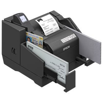 A41CG59021 EPSON, TM-S9000II, MULTIFUNCTION SCANNER AND PRINT S9000 Teller Device - Scanner, 130, Single Pocket, USB, MSR.  2 year warranty.  Includes Adapter with AC Cord, thermal roll paper (starter roll for operation check), USB cable, dedicated ink cartridge x 2,  AC cable, AC adapter (PS-180), Setup Guide, User"s Manual.<br />S9000II-021;130DPM,1PCKT,W/HUB&MSR,EBCK<br />EPSON, TM-S9000II, MULTIFUNCTION SCANNER AND PRINTER, EPSON BLACK, USB, 130DPM, 1 POCKET, USB HUB & MSR READER