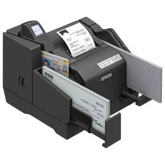 A41CG59031 EPSON, TM-S9000II, MULTIFUNCTION SCANNER AND PRINT S9000 Teller Device - Scanner, 130, Single Pocket.  2 year warranty.  Includes Adapter with AC Cord, thermal roll paper (starter roll for operation check), USB cable, dedicated ink cartridge x 2,  AC cable, AC adapter (PS-180), Setup Guide, User"s Manual.<br />S9000II-031;130DPM,1PKT,W/O HUB&MSR,EBCK<br />EPSON, TM-S9000II, MULTIFUNCTION SCANNER AND PRINTER, EPSON BLACK, USB, 130DMP, 1 POCKET, W/O HUB