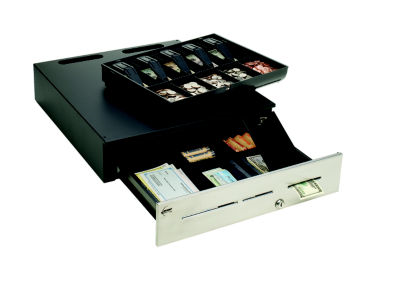 ADV113C1131104 Advantage Cash Drawer (3 Slots, Stainless Front, 18.8 Inch x 20 Inch, US Tray, Printer Driven, Standard Security Keyed Random and Bell) - Color: Black MMF Advantage Cash Drawers ADV 18.8x20 3Slt Stnls 5B/5C 12/24v Rndm w/Bell BLACK*CblRQ MMF, ADVANTAGE, CASH DRAWER, STAINLESS, 3 SLOTS DROP-SAFE, 18.8X20, 5BILL/5COIN, US TILL, PRINTER-DRIVEN, KEY RANDOM, BELL, BLACK, CABLE NOT INCLUDED Advantage Cash Drawer C1 Stainless Steel Front, 3 Media Slots, LockIt Compartment, 18.8W X 20D X 4.6H, 5B/5C US TILL, PRINTER-DRIVEN, STD SECURITY KEYED RANDOM, BELL, BLACK