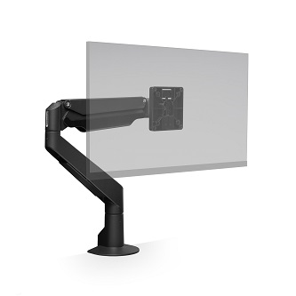 E2-1-104 HAT DESIGN WORKS, E2 SINGLE ARTICULATING MONITOR ARM WITH TOP DOWN CLAMP AND GROMMET MOUNT, BLACK<br />E2 Single Monitor Arm, Black