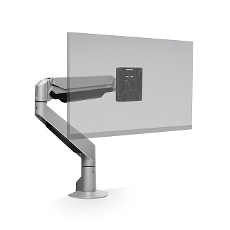 E2-1-124 HAT DESIGN WORKS, E2 SINGLE ARTICULATING MONITOR ARM WITH TOP DOWN CLAMP AND GROMMET MOUNT, SILVER<br />E2 Single Monitor Arm Silver