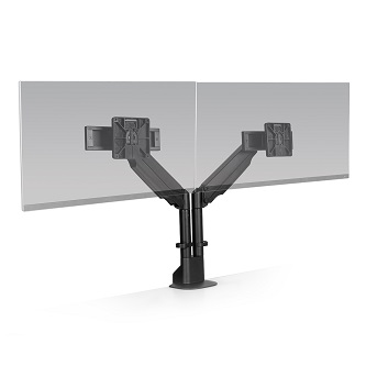 E2-2-104 HAT DESIGN WORKS, DUAL ENVOY MONITOR ARM WITH TOP DOWN MOUNT, BLACK<br />E2 Dual Monitor Arm Black