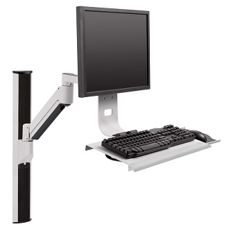 HM-WT002-104 HAT DESIGN WORKS, HAT COLLECTIVE HEALTHCARE 31 INCH VERTICAL WALL TRACK W/DATA ENTRY ARM, BLACK. SUPPORTS SINGLE DISPLAY UP TO 27 IN, FLIP UP KEYBOARD & MOUSE TRAY FOLDS TO 8.5 IN & EXTENDS TO 40 IN.<br />Wall Track Workstation w/ Combo Arm