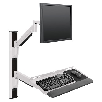 HM-WT004-800-104 HAT DESIGN WORKS, HAT COLLECTIVE HEALTHCARE 31 INCH VERTICAL WALL TRACK W/ TWO ERGONOMIC ARMS; 1ST FOR SINGLE MONITOR 7.5-25 LBS, 2ND FOR KEYBOARD & MOUSE. FOLDS TO 4.5 IN. EXTENDS TO 24 IN. BLACK. TA<br />Wall Track Workstation w/Keyboard & Arm