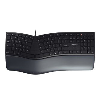 JK-4500EU-2 CHERRY, CHERRY KC 4500 ERGO, USB ERGONOMIC KEYBOAR KC 4500 ERGO keyboard, USB, black; supports an ergonomic posture when using the computer; soft padded palm rest with memory foam and high-quality PU leather; 1.8 m long, flexible cable for easy setup; additional commands such as volume up/down on the F buttons, and configurable keys.<br />CHERRY, CHERRY KC 4500 ERGO, USB ERGONOMIC KEYBOARD, BLACK