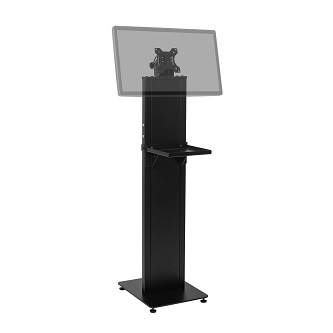 KS10-B HAT Design Works POS Mounts<br />HAT DESIGN WORKS, KIOSK W/VESA & ADJUSTABLE SHELF, BLACK. INTERNAL CABLE MANAGEMENT WITH BACK AND FLOOR EXITS.  LOCKING STORAGE FOR POWER BRICK OR POWER STRIP.  SUPPORTS 17.5 LBS UP TO 27 INCH DISPLAY